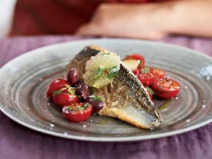 Sea Bass with Tomato and Black Olive Salsa